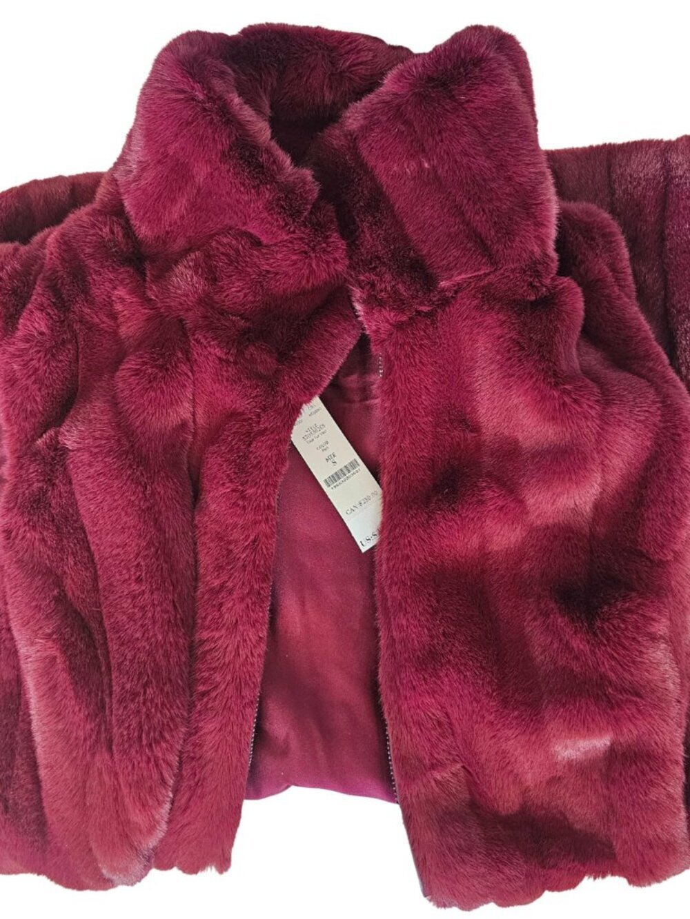 π NWT π White House Black Market Luxe Faux Fur Vest, Port, Size S - Picture 6 of 9